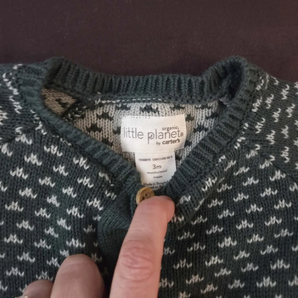 Carters Little Planet Organic Cotton Cozy Green Knit Kids One Piece 3 MTH